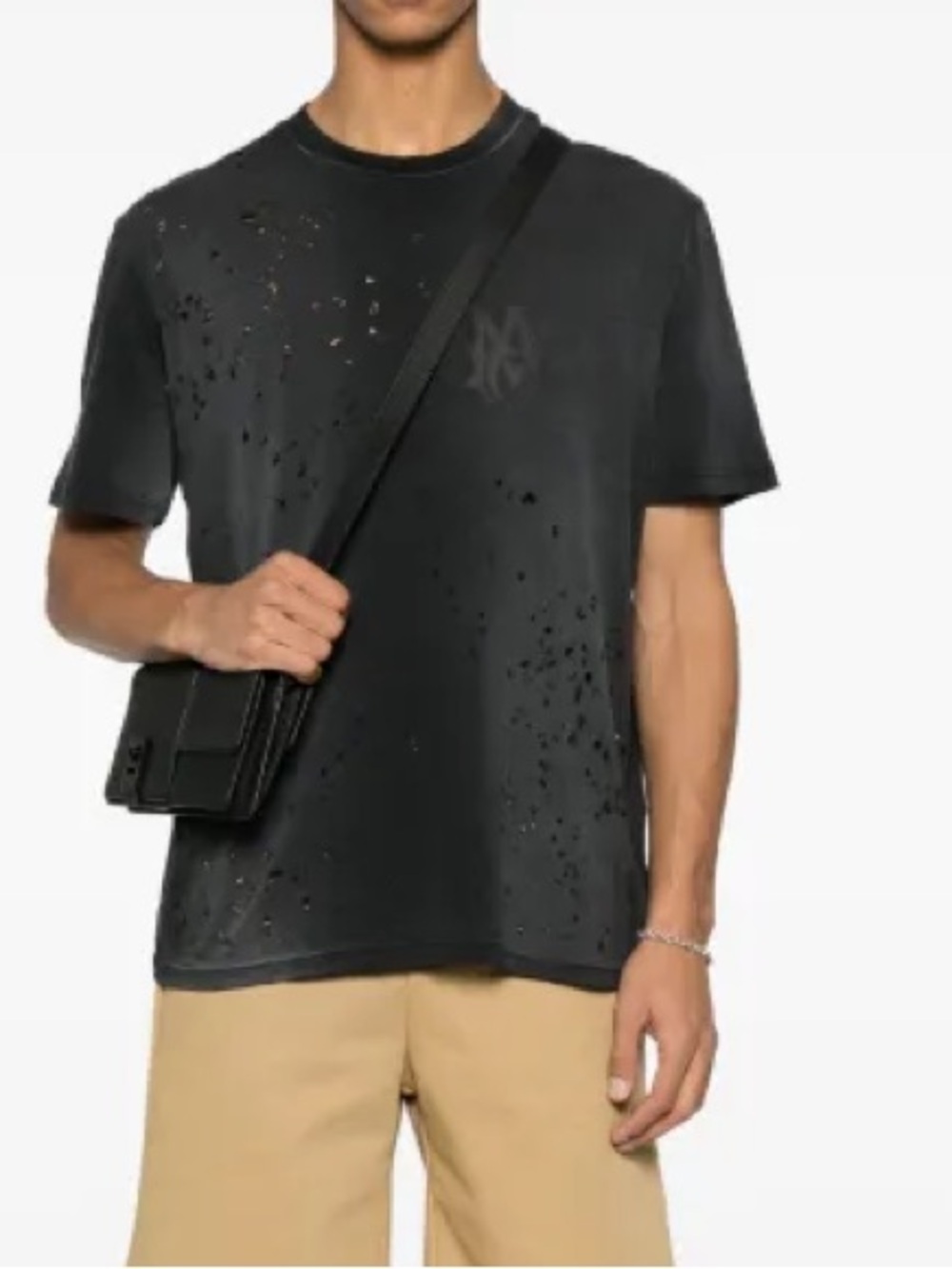 AMIRI Black Distressed Logo T‑Shirt
